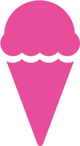 A simple graphic of a pink ice cream cone with a single scoop.