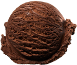 A single scoop of rich chocolate ice cream with detailed textures, isolated on a white background.