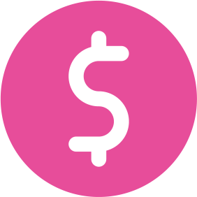 A pink circular icon with a white dollar sign in the center.