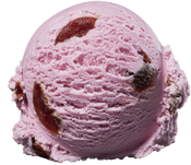 A single scoop of strawberry ice cream with visible fruit pieces, isolated on a white background.