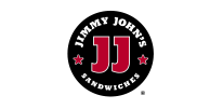 Logo of jimmy john's featuring white text and red stars on a black circular background, with "jj" prominently displayed in the center.