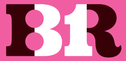 The image displays the text "b1r" in large, bold font on a pink background. the text features a shadow effect, emphasizing the letters.