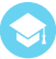 A blue circular icon featuring a white graduation cap with a tassel in the center.