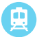 Icon of a train in white on a light blue circular background, symbolizing public transportation or railway service.